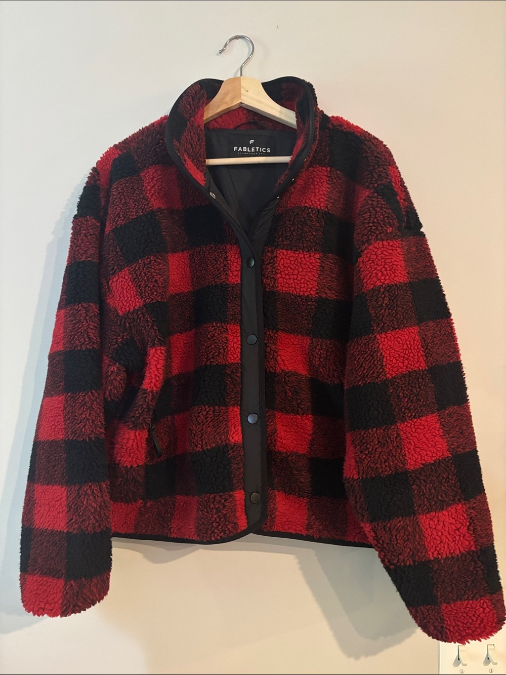 Fabletics Red & Black Buffalo Plaid Sherpa Snap Jacket